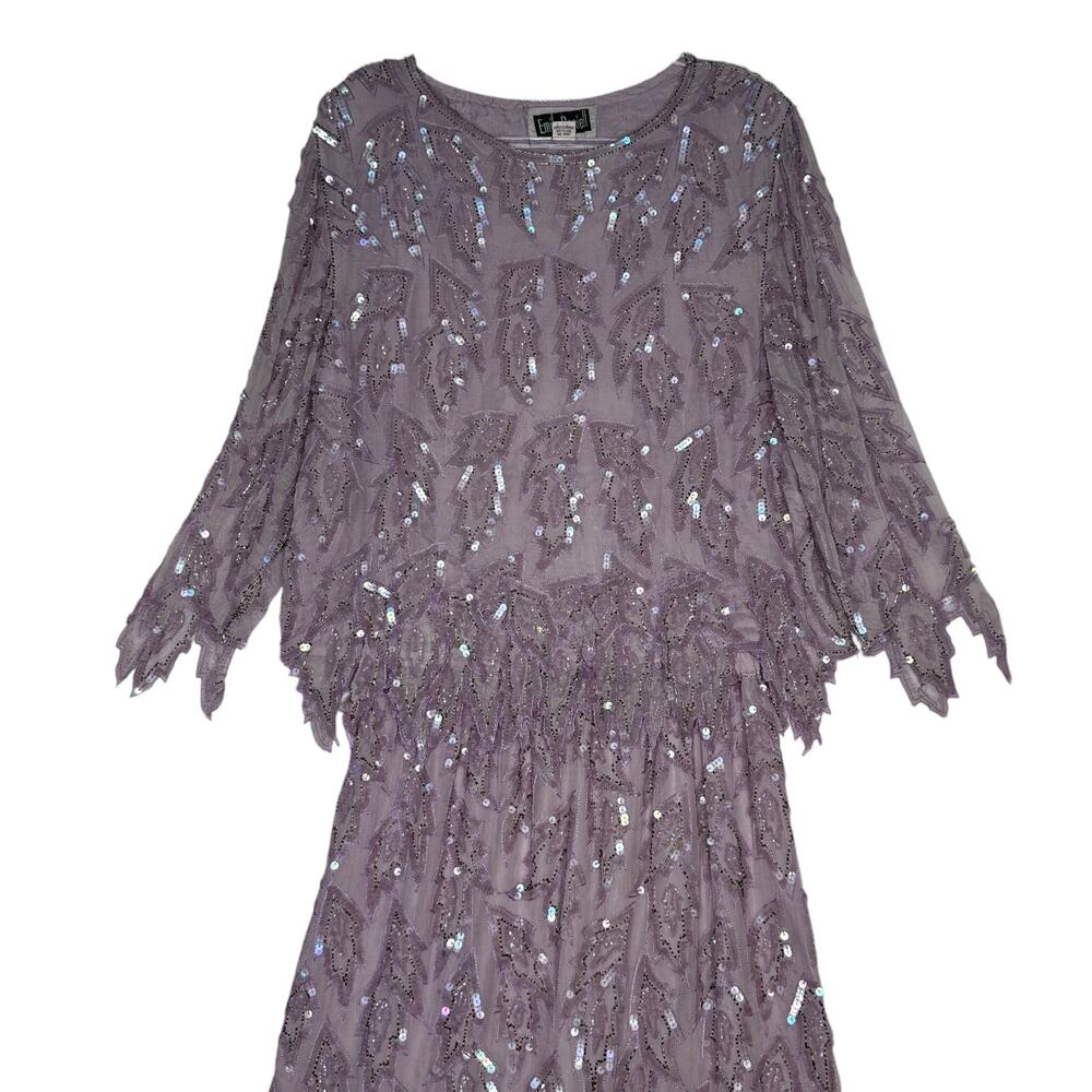 Vintage 1980s Emily Daniel Silk Beaded Sequin Leaf Hem Top Skirt Set Large - Picture 6 of 16